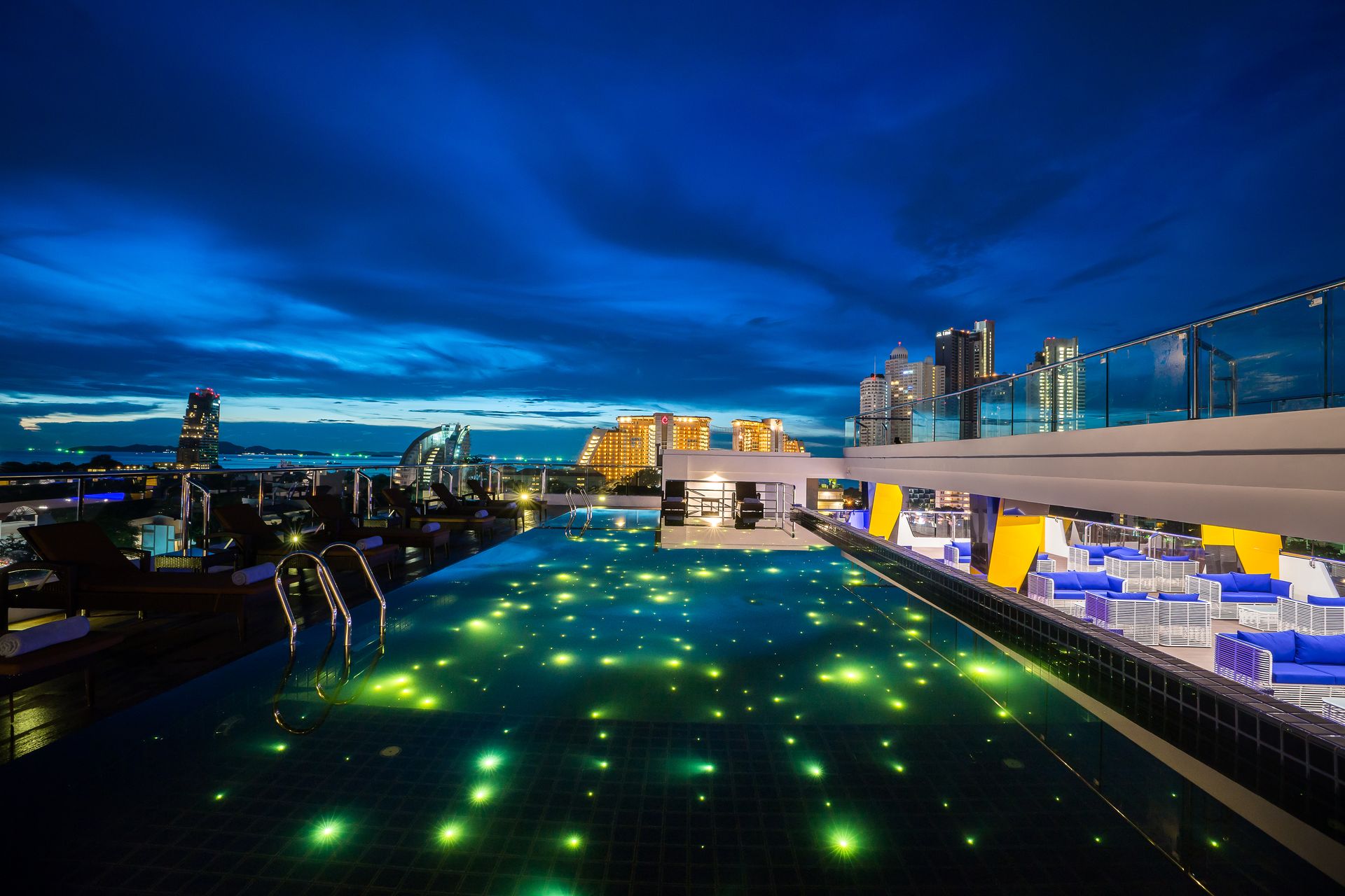 Pool lit at night