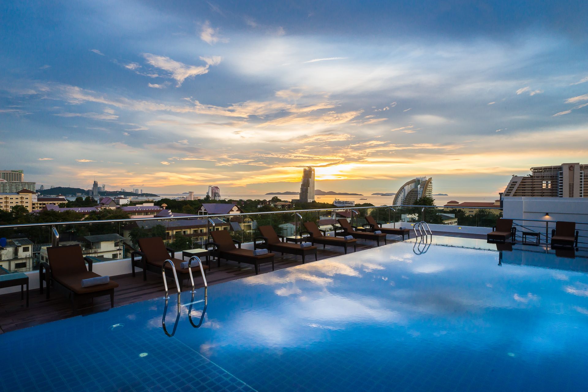 Rooftop pool at sunset